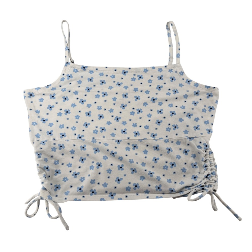 Hollister Floral Cinch Ruched Cami Top Women XXL White Blue Cottagecore Y2K